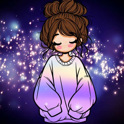 girl with baggy sweatshirt and messy bun