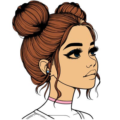 realistic girl with buns on the top of her head