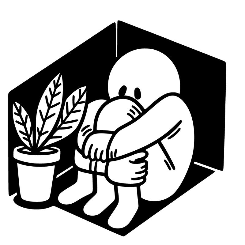 person curled up cant see face in corner