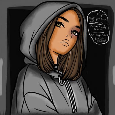 a realistic girl in a hoodie