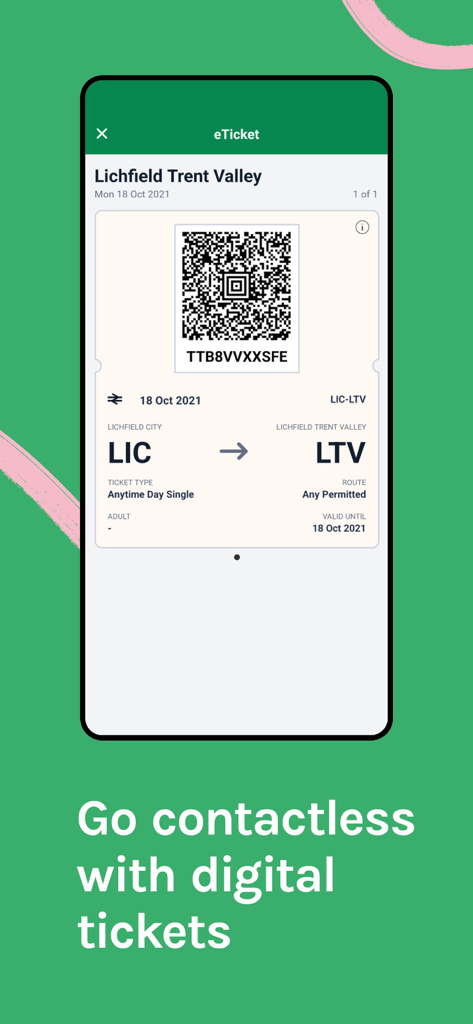 Digitales Zugticket mit QR-Code auf dem Bildschirm der LNR-Mobil-App.