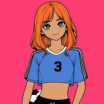 realistic girl wearing soccer jersey