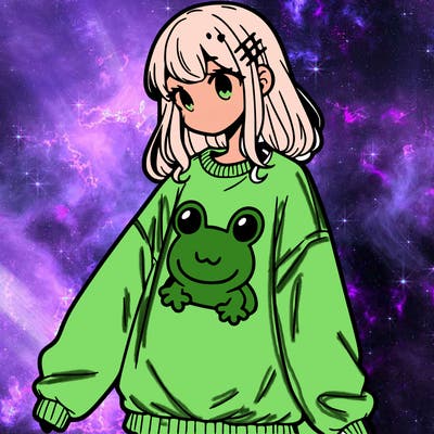 girl wearing frogging sweatshirt