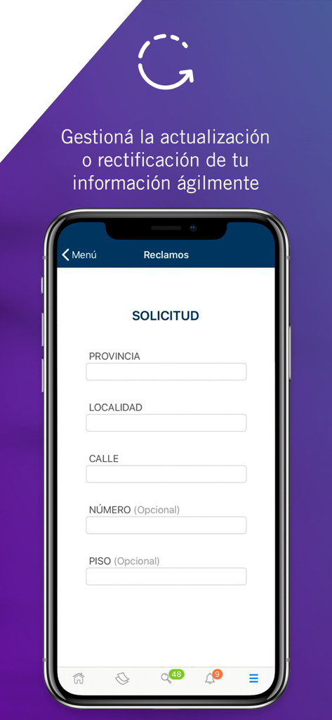Mobile interface for requesting credit information updates in the Mi Nosis app