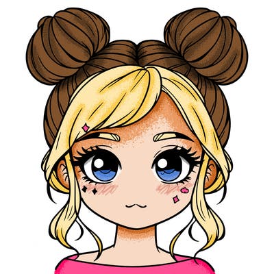 realistic girl with 2 buns