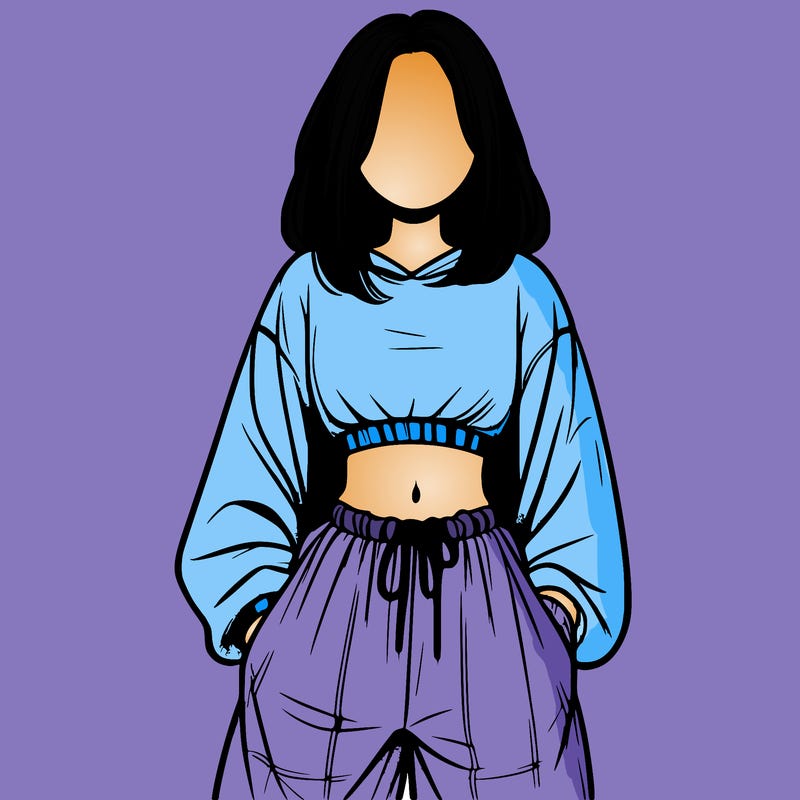 realistic girl faceless with baggy pants and a crop top