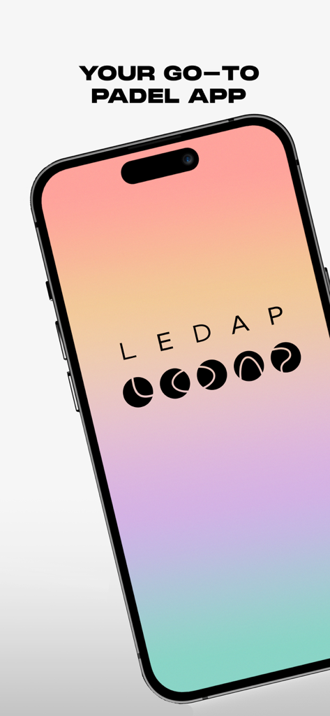 Bookli - Smartphone affichant l'écran de démarrage de l'application Bookli Padel avec le logo LEDAP et le texte Votre application de padel incontournable.
