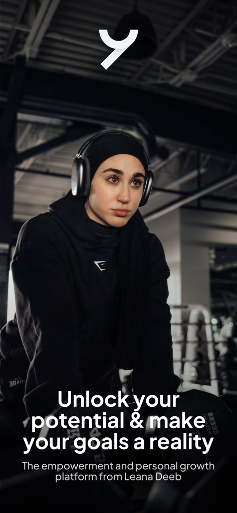 Uplift You app welcome screen featuring Leana Deeb with motivational text about unlocking potential