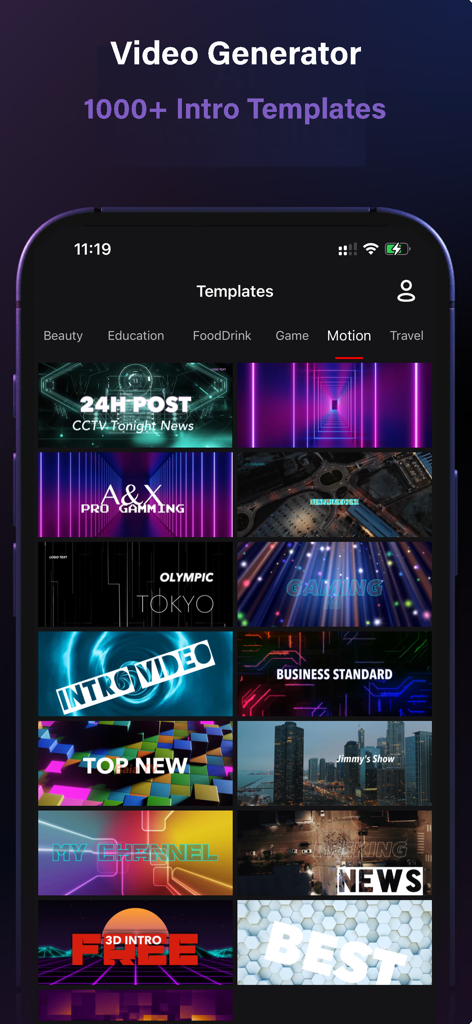 Flipagṙam - A gallery of professional video intro templates within the GenVideo app for content creators