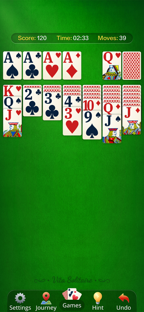 Vita Solitaire for Seniors - Classic Klondike solitaire gameplay with large cards and eye-friendly interface for seniors