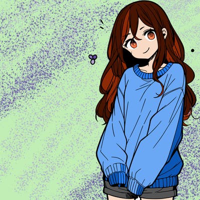 manga teen girl  in a sweater and baggy pants