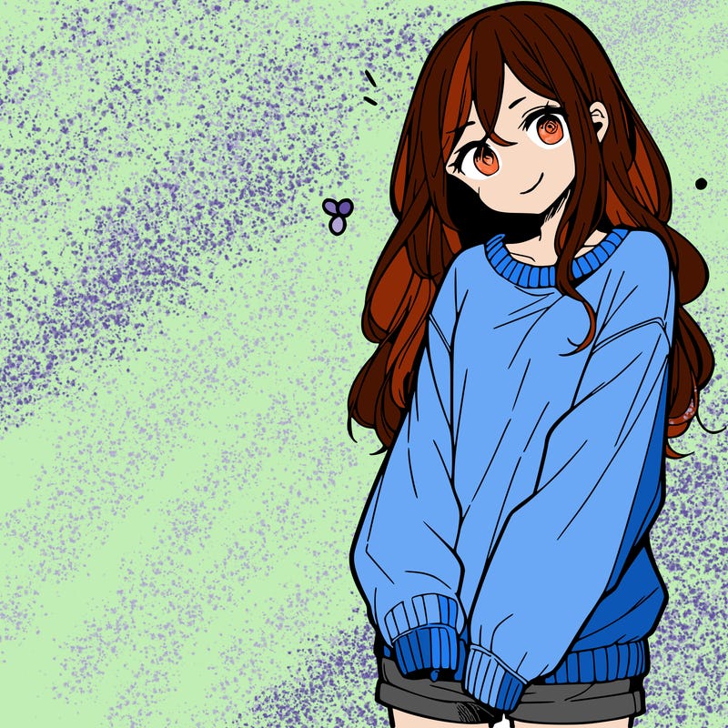 manga teen girl  in a sweater and baggy pants