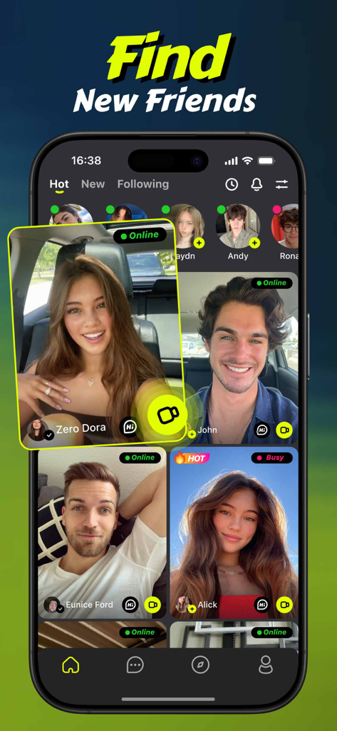 Candy: Video Chat, Meet Friend - Candy app interface for discovering and meeting new friends via video chat