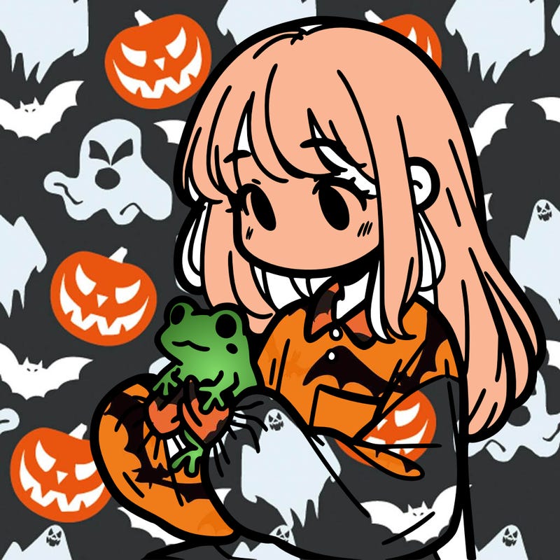 girl with long hair and a oversized shirt. and she is holding a frog