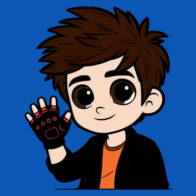 boy with hair sticking up and finger less gloves and leather jacket