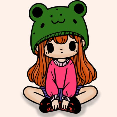 a girl wearing a frog hat and some frog socks