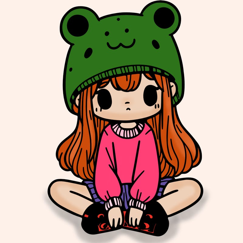 a girl wearing a frog hat and some frog socks