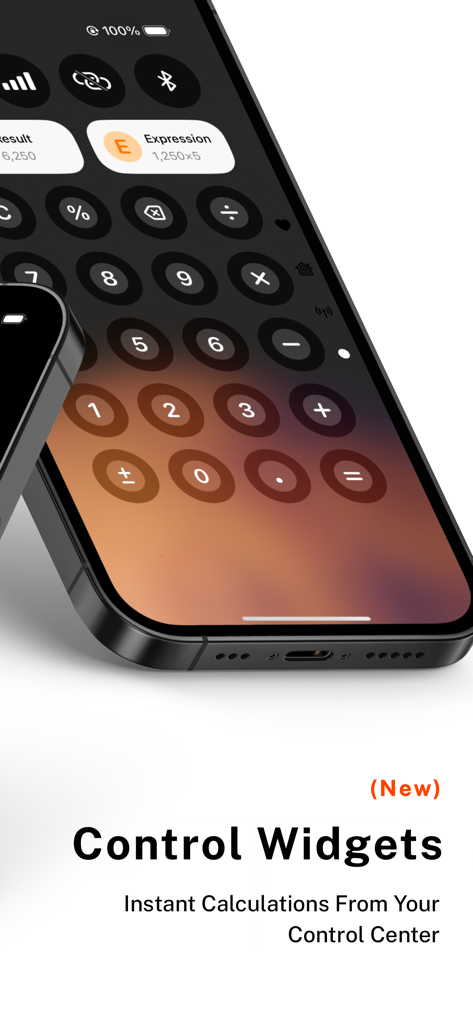 Calculator Widget - Calcullo - Widget de calculadora interactiva Calcullo dentro del Centro de Control de iOS 18 en un iPhone.