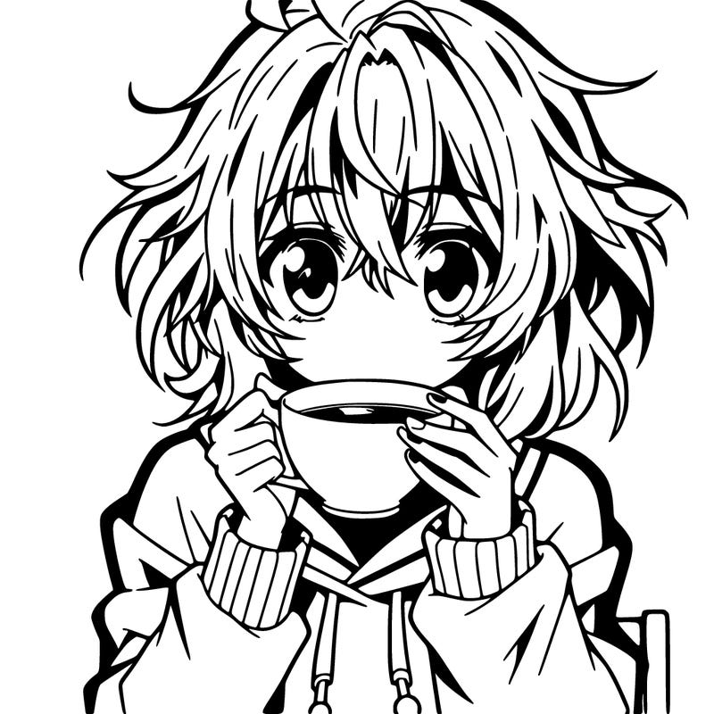 anime character drinking tea