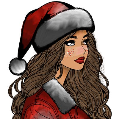 realistic girl in santa hat