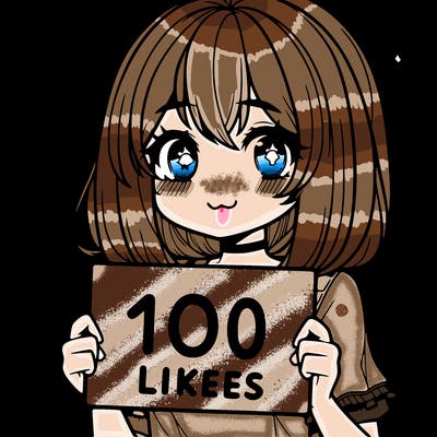 anima girl holding a 100 likes sign in her hand