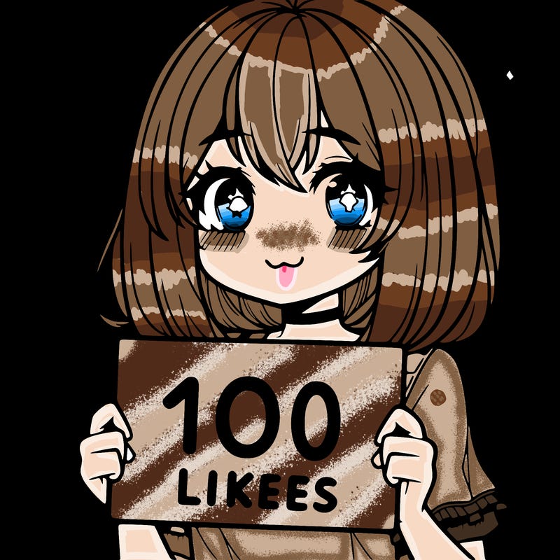 anima girl holding a 100 likes sign in her hand