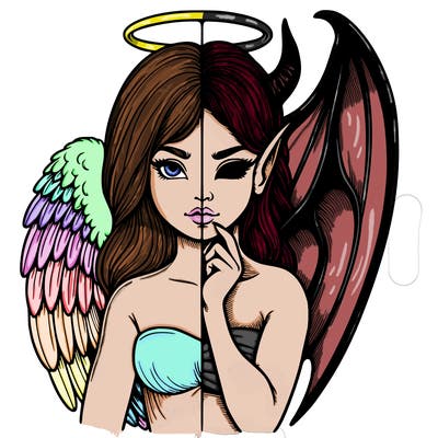 realistic angel half demon