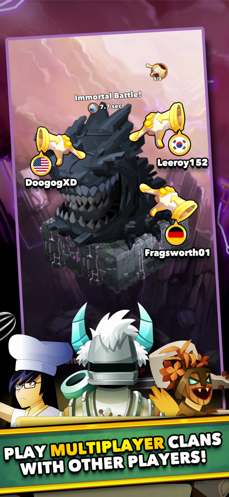 Clicker Heroes multiplayer clan battle against a giant monster boss