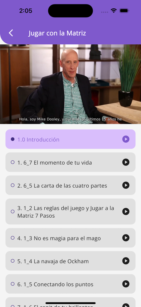 Amabook - Amabook app video course screen featuring a lesson list and video player.