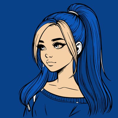 realistic girl with a high ponytail