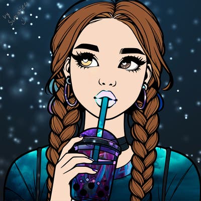 realistic girl with braided hair drinking boba
