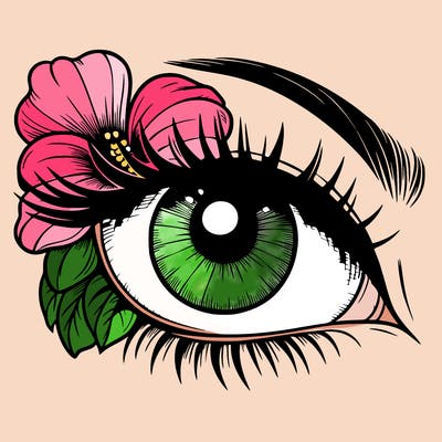 realistic eye with flower
