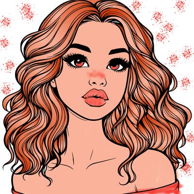 realistic girl with wavy hair and lips