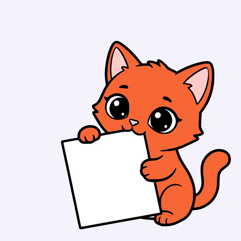 a small cat with a blank sheet of paper in its hand. the cat is sooooooo cute!