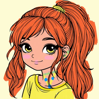 realistic girl with ponytail