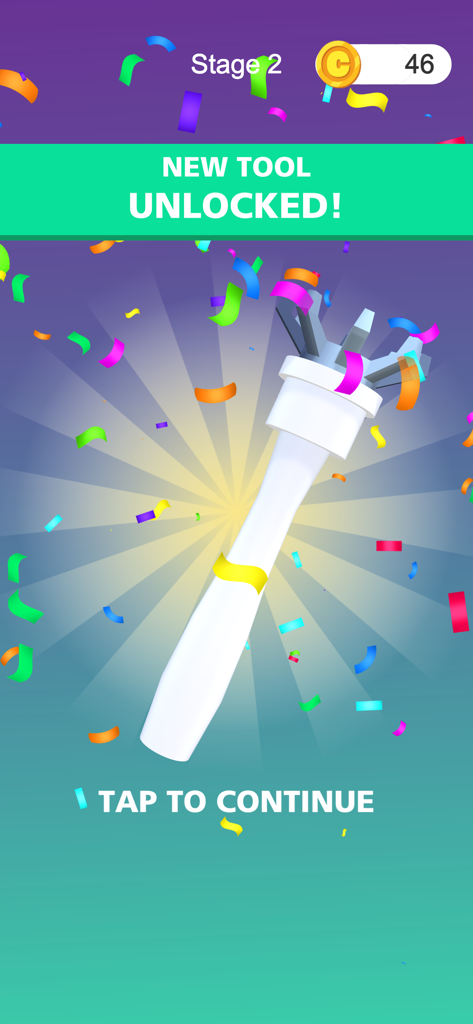 Screen from Earwax Clinic showing a new medical tool unlocked with confetti celebration