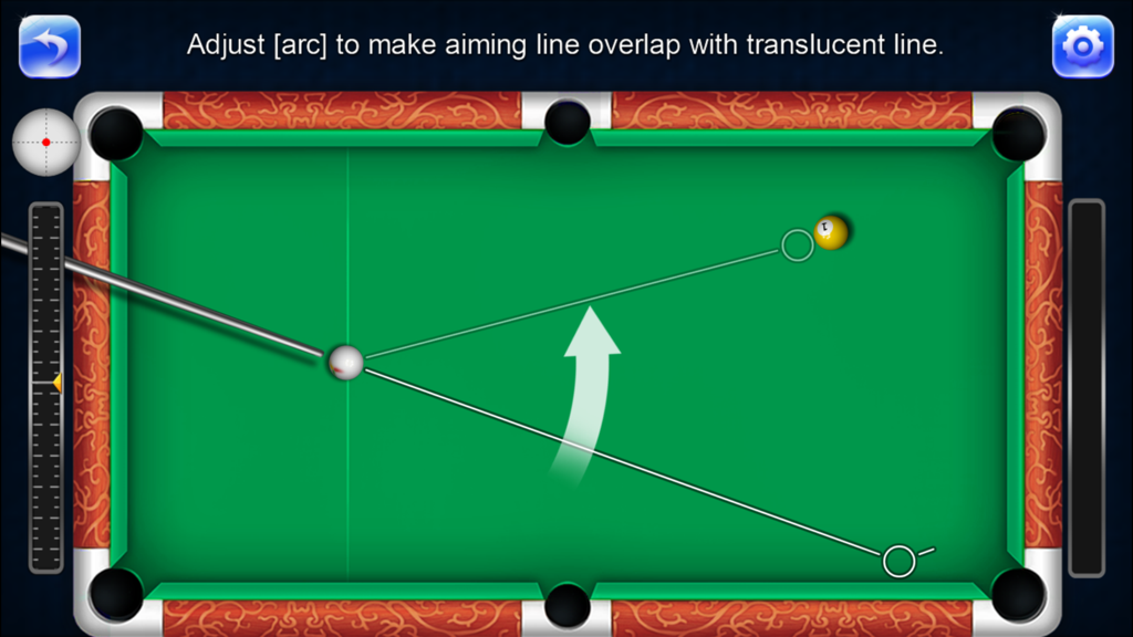 8 Ball Star pool game interface showing shot aiming lines and tutorial instructions