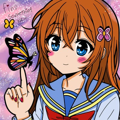 anime girl with a butterfly on her finger