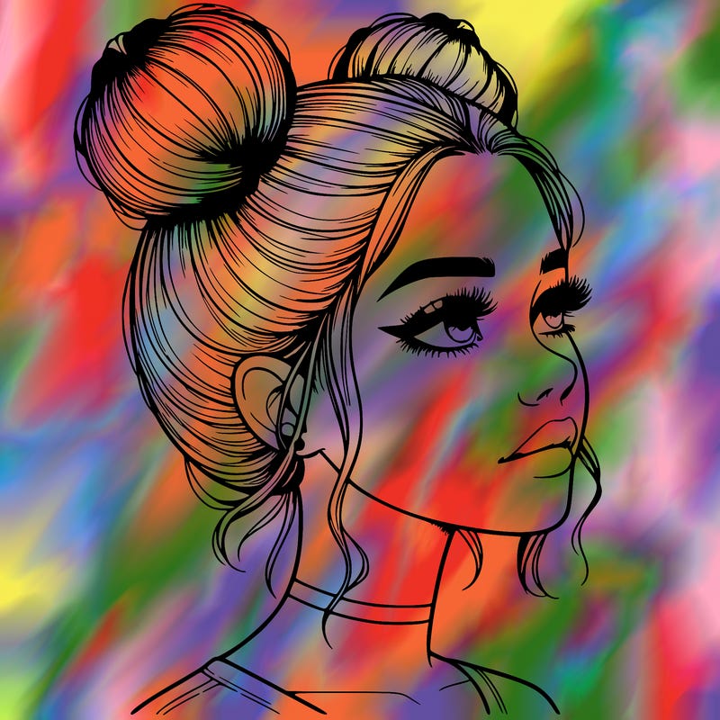 realistic girl with buns on the top of her head