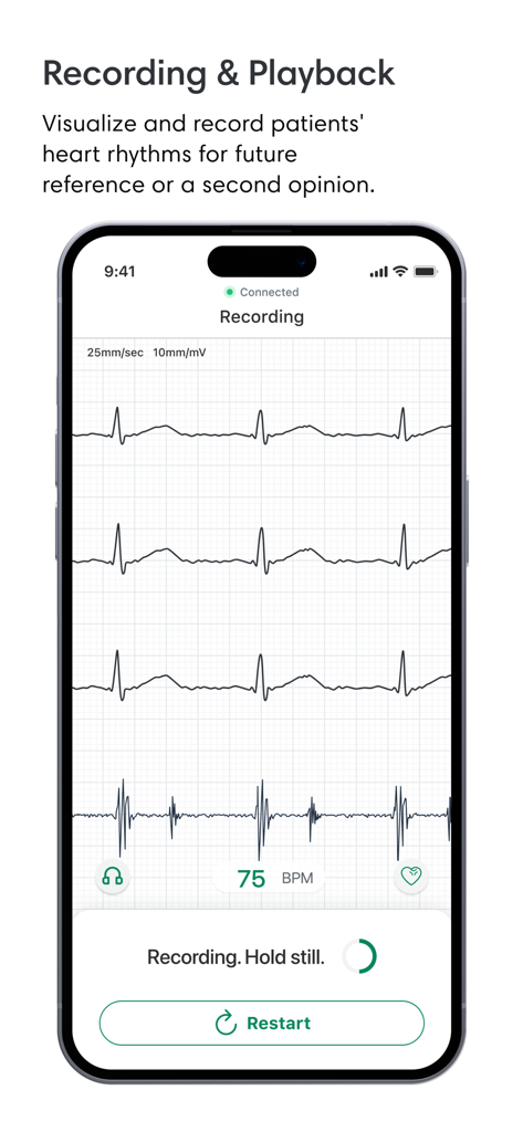 Eko: Digital Stethoscope + ECG - Eko app interface displaying real-time heart rhythm recording and ECG waveforms