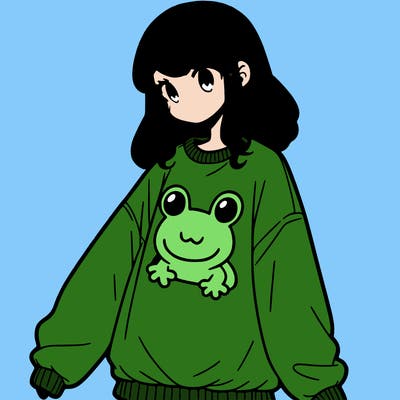 girl wearing frogging sweatshirt