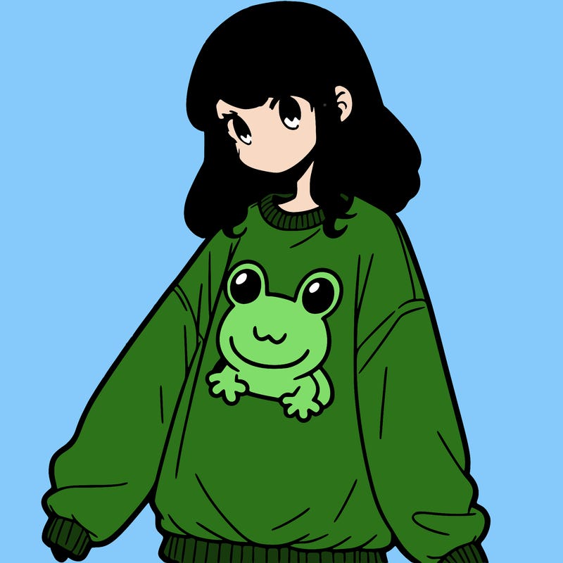 girl wearing frogging sweatshirt