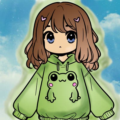 girl wearing frogging sweatshirt