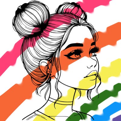 realistic girl with buns on the top of her head
