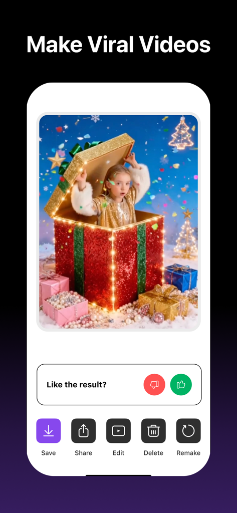 AI Video Maker - Viral Effects - AI Video Maker app interface showing a creative holiday video creation