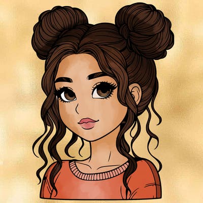 realistic girl with two buns in her hair