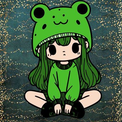 a girl wearing a frog hat and some frog socks