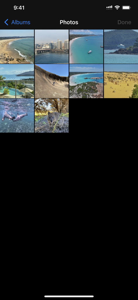 Photo Compress - Shrink Pics - Écran d'iPhone affichant une grille de photos à sélectionner dans l'application Photo Compress