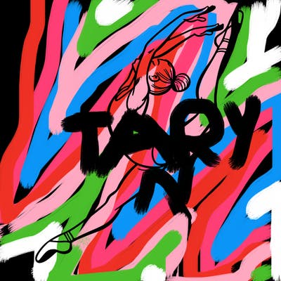 gymnast doing a leap in a leotard with a bent back leg