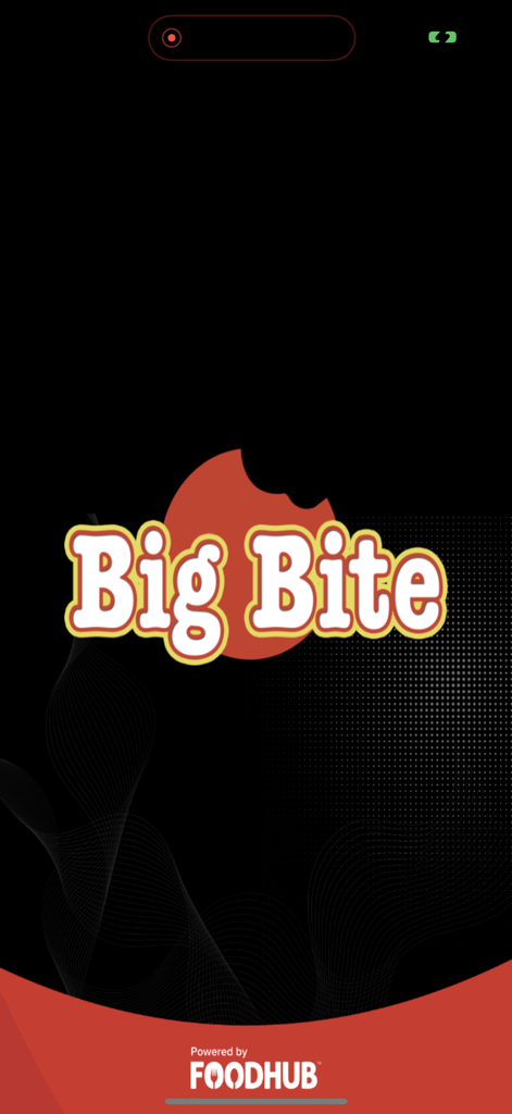 Big Bite. - Splash screen of the Big Bite food delivery app showing the company logo and Foodhub branding